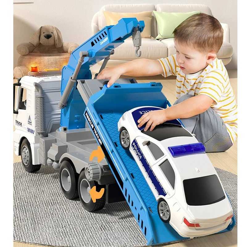 Large Inertia Trailer Toys Road Transport Crane Engineering Model Childrens Educational Sound And Light Toy Car Gift Boys Toys D260317