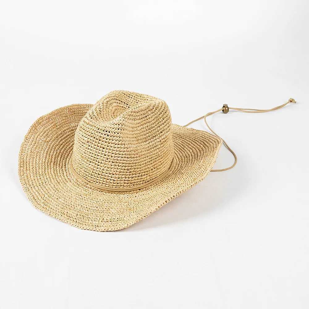 Trendy Handmade Crochet Raffia Straw Denim Hat with Adjustable Strap for Outdoor Sun Protection Casual Summer Fashion Sun Hat H260317 - view 4
