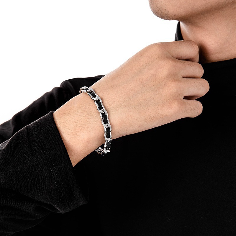 Women Jewelry Bracelets Charm Bracelets Cuban Chain Titanium Steel Leather Street Style Party Wear Wristband for Men - view 4