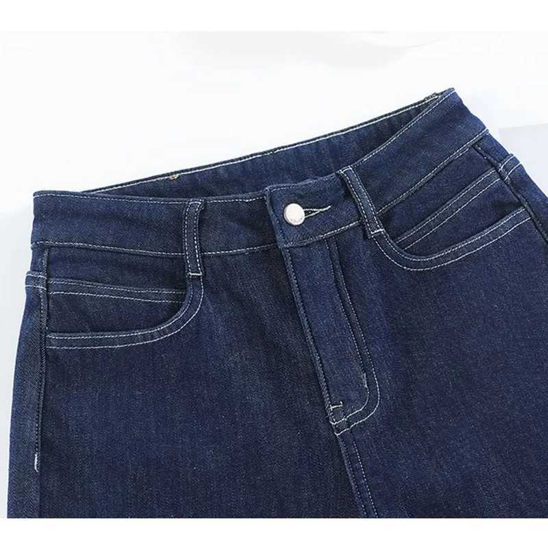 Women Dark Blue High Waist Jeans Pants Hot Sale s Straight Leg Denim Trousers Female Retro Solid Bell Bottom Pants M260317