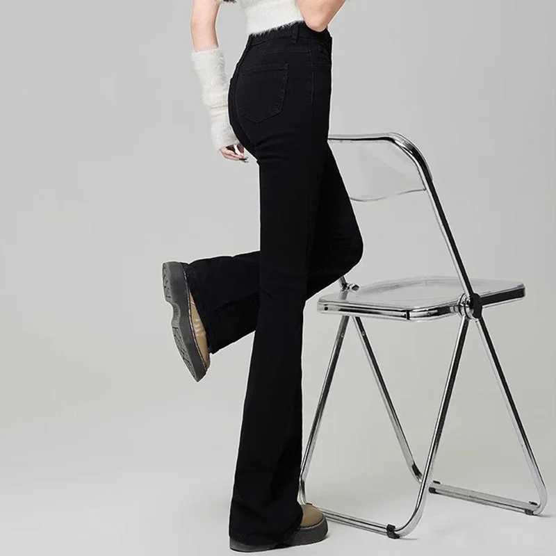 Woman Korean High Waist Grunge Flare Jeans s Fashion Y2k Bell Bottom Pants Female Blue Black Gray Streetwear Denim Trousers M260317