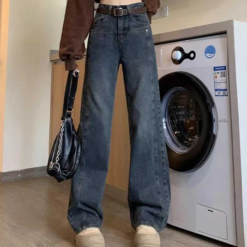 Woman New High Waist Vintage Streetwear Jeans Female Fashion Casual Loose Straight Leg Pants s Y2k Black Gray Denim Trousers M260317