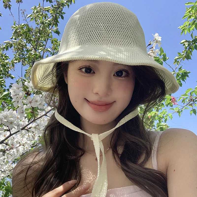 Summer Straw Sun Hat for Women Japanese Cute Strap Cap Summer Travel Versatile Sunscreen Wide Brim Bucket Hats H260317 - view 6
