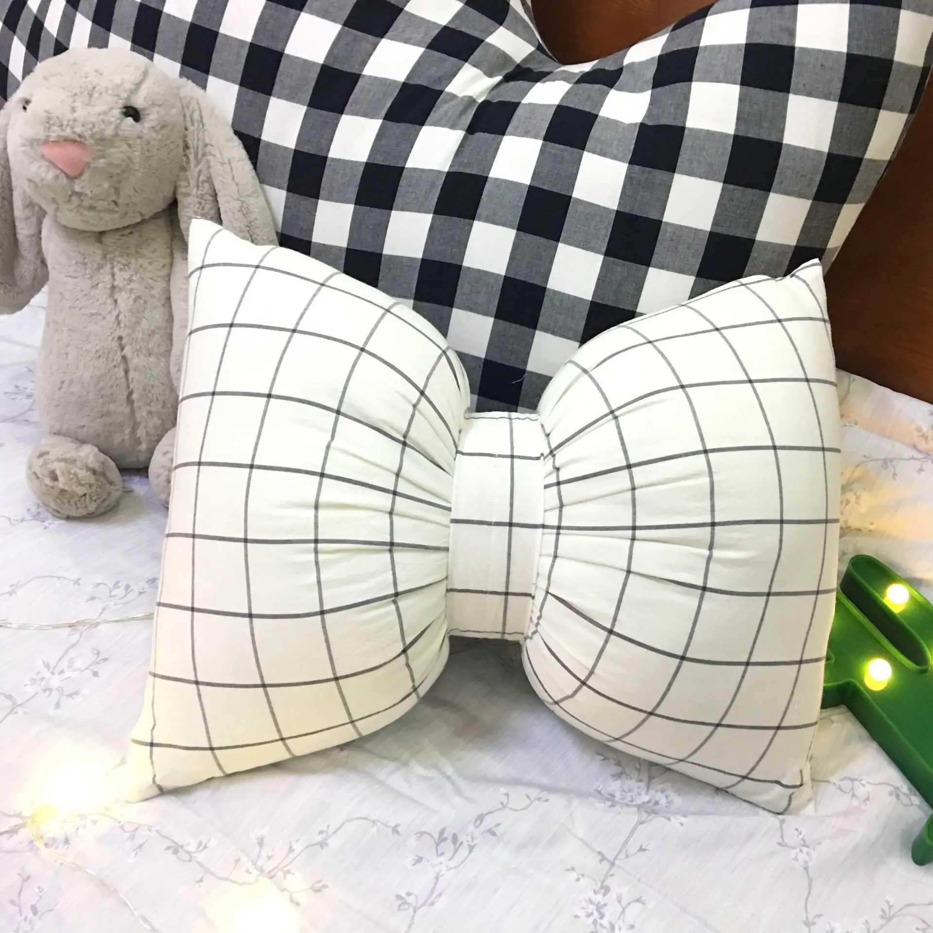25X18CM Pink Stripe Bow Cushion Sofa Back Pillow Office Lumbar Pillow Photography Cushion D260317