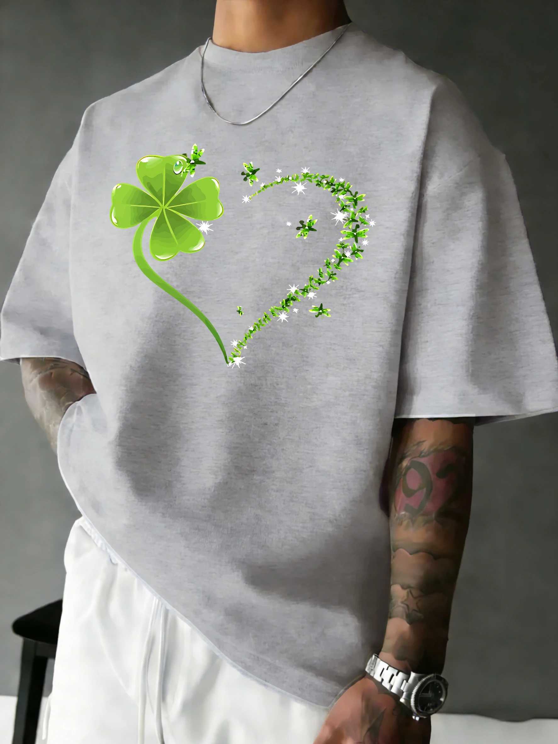Clover Heart Vineprint Man Daily Sport T Shirts Summer O-Neck T-Shirt Loose Cotton Top All-Match Breathable Unisex Sportswear M260317