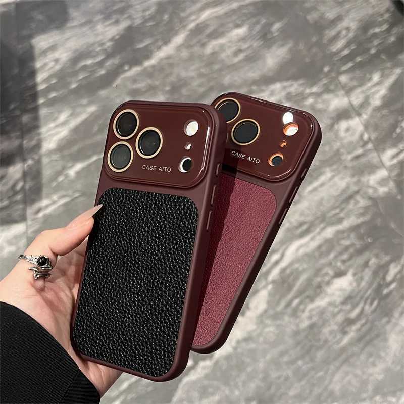 Luxury Lichee Pattern Leather Phone Case For iPhone 17 16 15 14 Pro Max Hard PC Camera Window Back Cover C260314