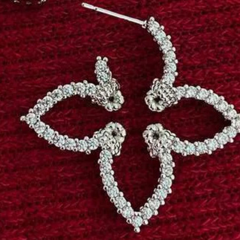 Dhcollections New Arrival Classic Four Leaf Flower Stud Earrings For Women High Quality Copper jewelry Fashion Exquisite Designer Jewelry Gift - view 4