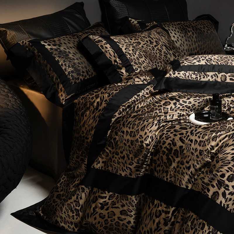 1000TC Egyptian Cotton Leopard Print Fashion Luxury Bedding Set Queen King Size Duvet Cover Flat/Fitted Bed Sheet Pillowcases D260317