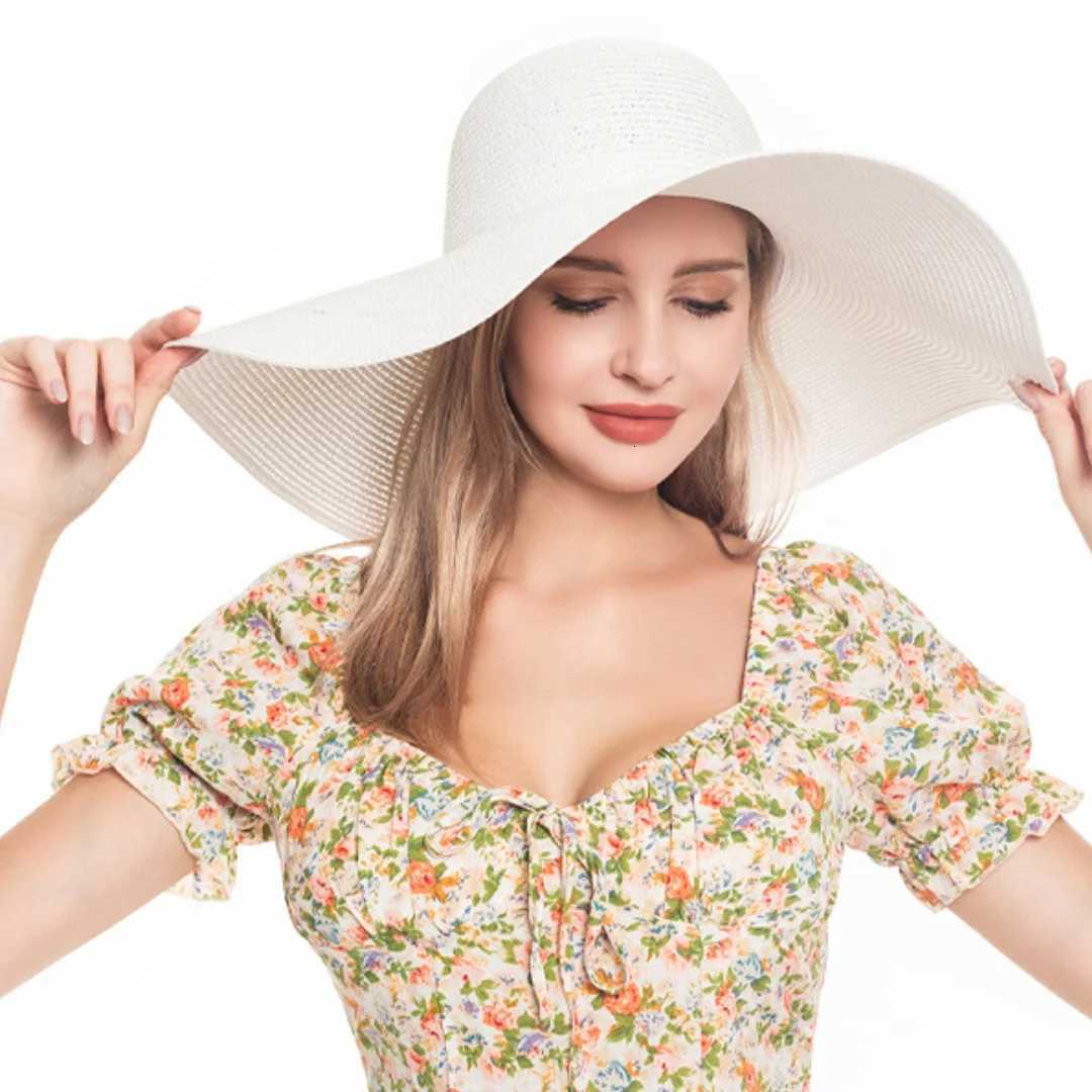 15cm Wide Brim Straw Hats For Women Summer Floppy Foldable Portable Beach Hat Girls Simple Solid Color Uv Protection Lady Panama H260317 - view 5