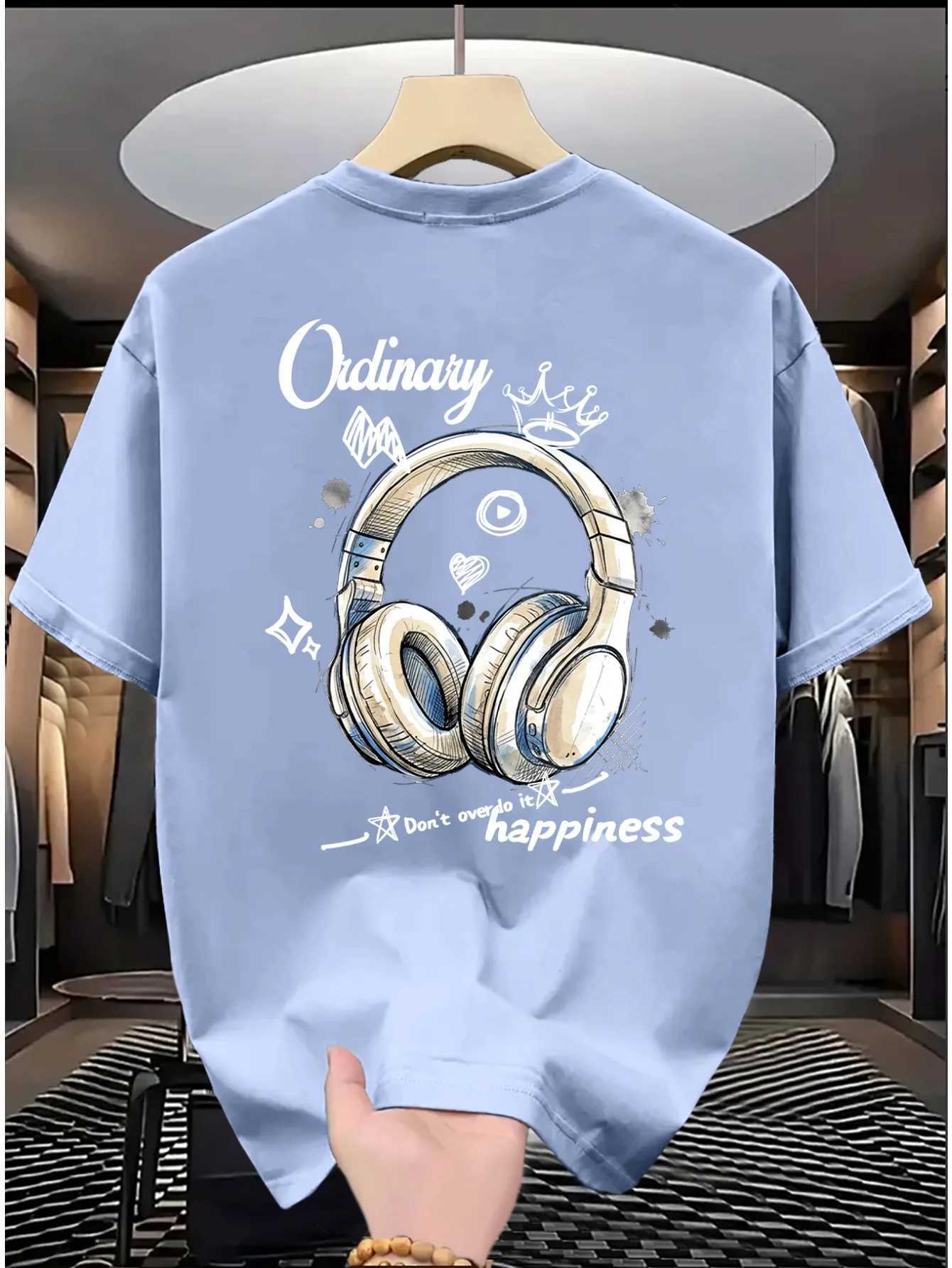Summer Casual Trend Men T-shirt with Fashionable Earphone Pattern Simple Versatile Design Made 100 Pure Cotton Soft Material M260317