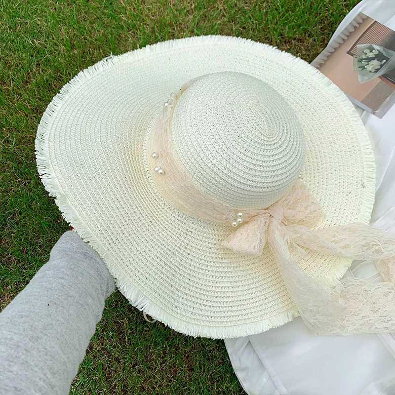 2026 Spring Summer Womens Lace Bow Grass Hat French Style Large Brim Sun Hat Casual Beach Hat Top Hat Outdoor Wear Accessories H260317 - view 7