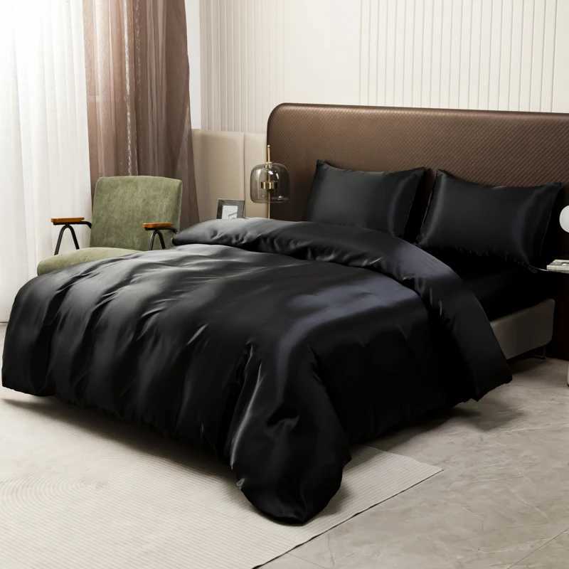 Black Luxury Ice Silk Bedding Set Satin Silky Duvet Cover Set With Pillowcase High-end Home Textiles Solid Color Bed Cover Sets D260317