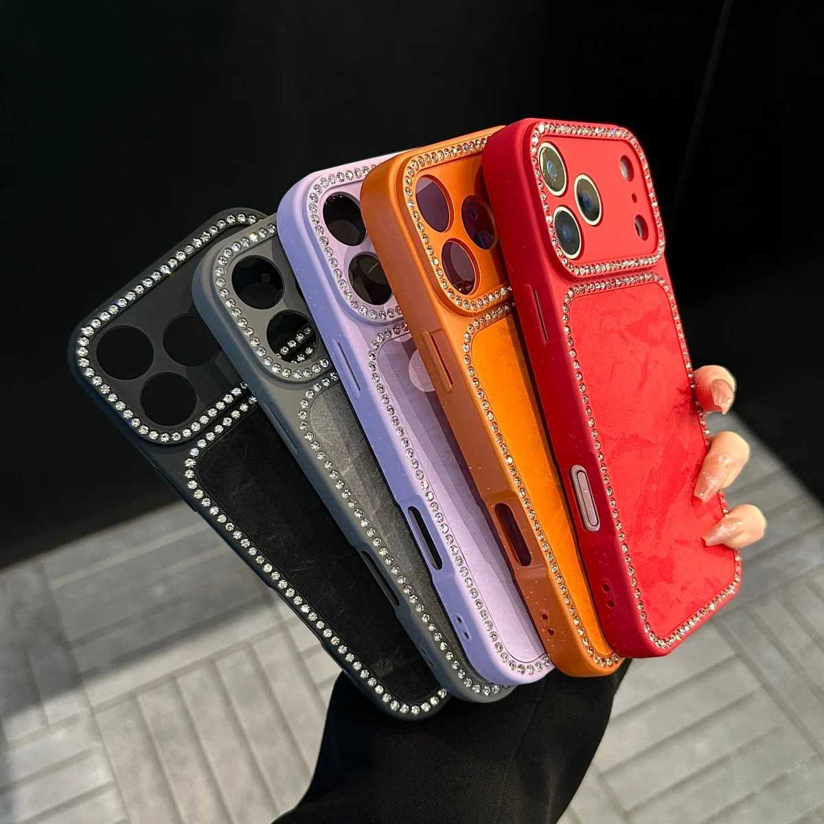 Luxury Shiny Diamond Snow Mountain Velvet Phone Case For iPhone 17 16 15 14 13 Pro Max Acrylic Large Window Shockproof Cover C260314