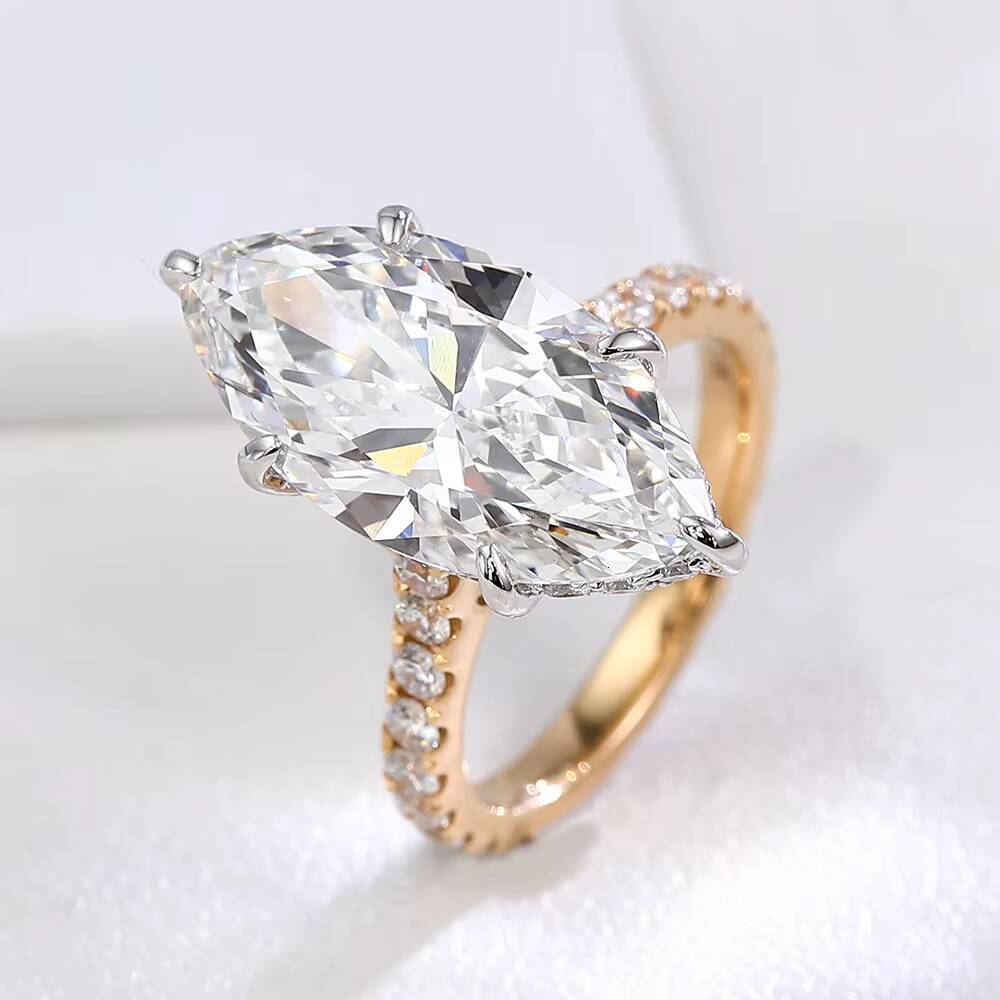 IGI Marquise Cut Lab Grown Diamond 10K 14K 18K Gold Ring Custom Fashion Ring for Wedding Engagement Classic Anniversary Jewelry