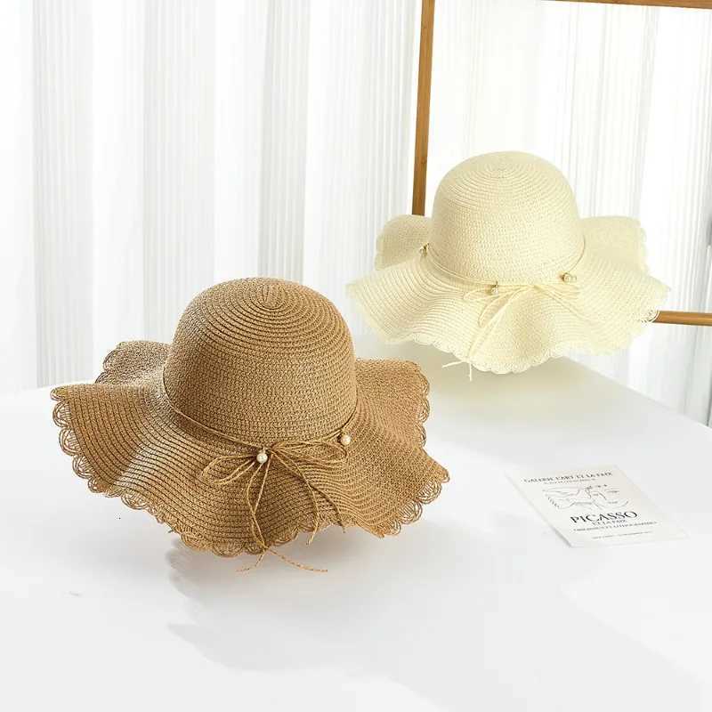 Girls Pearl Woven Straw Hat Children Sunshade Sunscreen Seaside Beach Hat Kids Outdoor Seaside Large Brim Sunscreen Straw Hats H260317 - view 5