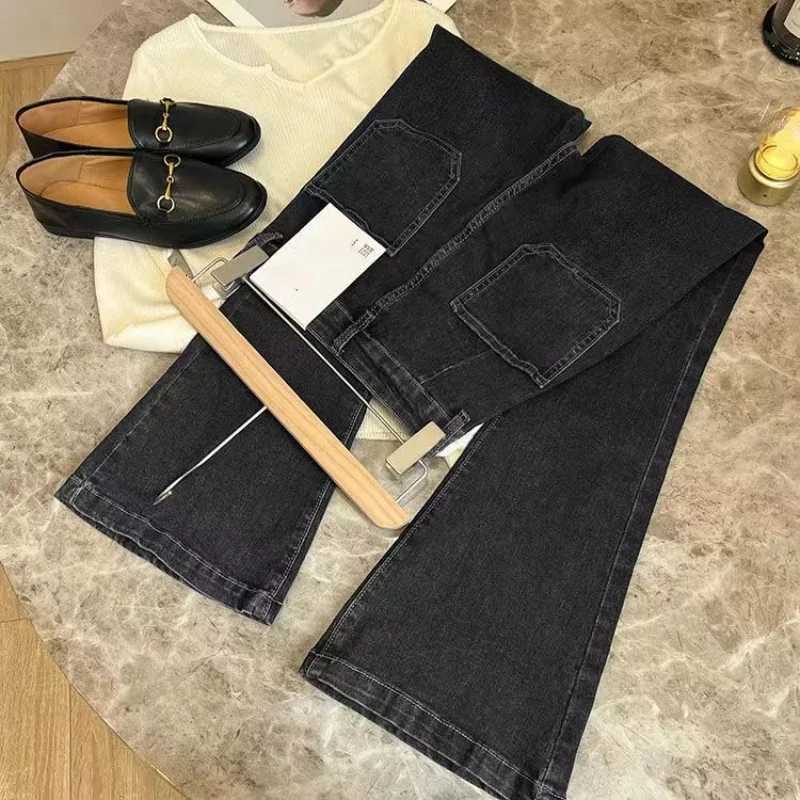New High Waist Trousers Loose Washed Jeans Pockets Slim Denim Flare Classic Women Vintage Stretch Straight Trousers All-matchT260317