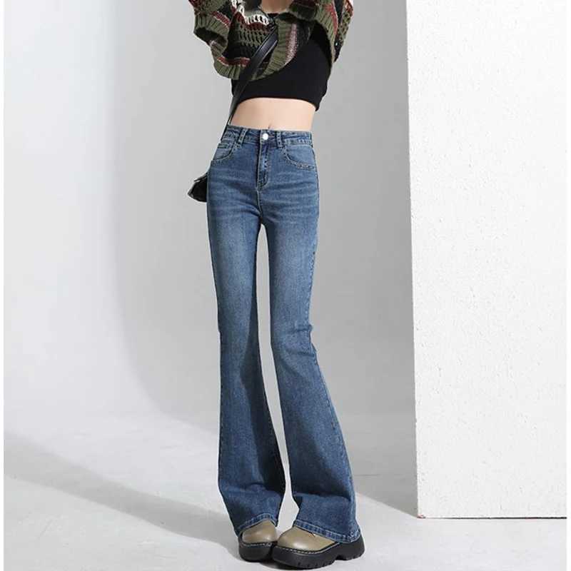 Women Straight Leg Thin Flared Jeans Lady Korean Fashion High Waist Denim Pants Female Casual Retro Designer Trousers M260317