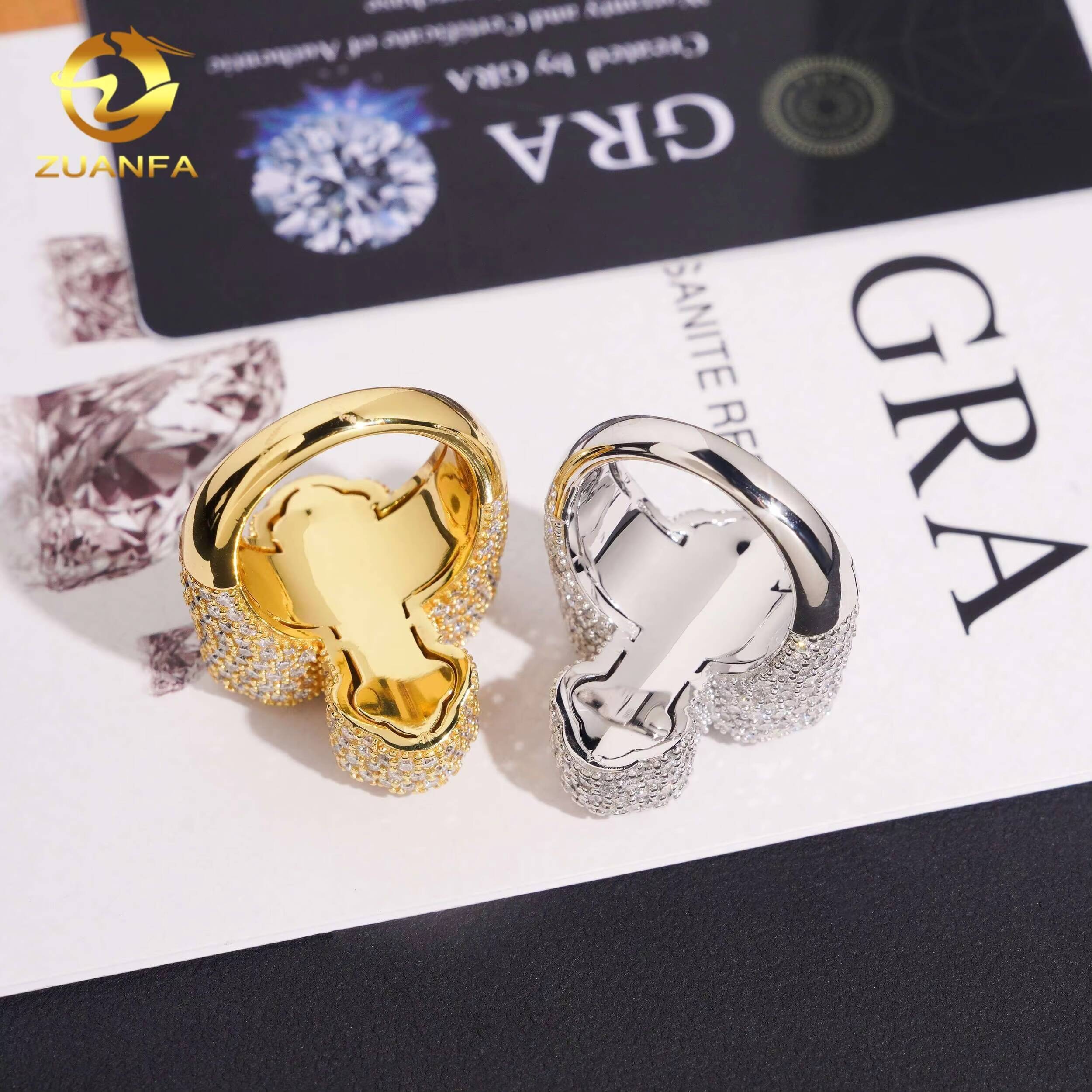 New Style 925 Sterling Silver Hip Hop Gold Plated Mens Iced Out Cross VVS Moissanite Ring