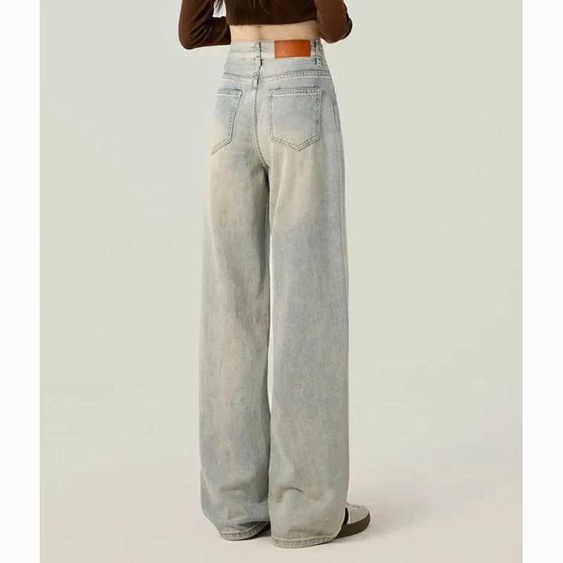 Female Retro Designer High Waist Jeans Women Light Blue Korean Casual Pants s Fashion Baggy Straight Leg Denim Trousers M260317