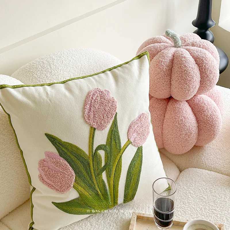 Ins Wind Tulip Pillow Living Room Sofa Pillow Bedhead Waist Pillow Pink Cute Pumpkin Home Cushion Atmosphere Decoration D260317
