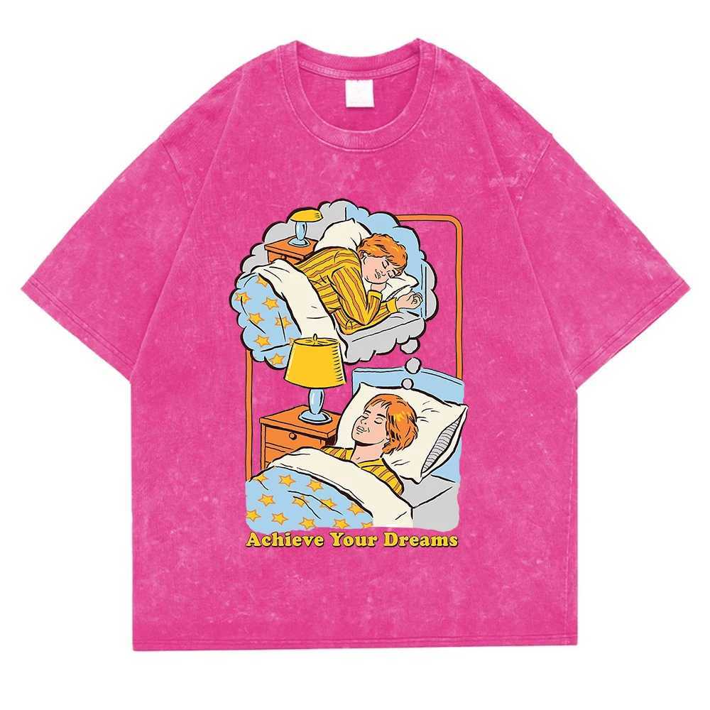 ACHIeve Your Dreams Washed RETRO Men Tshirt Fashion Cotton Tee CloTHes BreaTHable Tshirt Summer Loose Tops Couple M260317