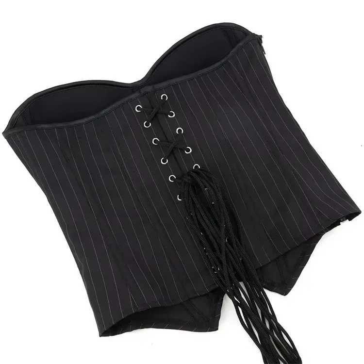 Black Striped Zipper Overbust Corset and Bustier Shapewear Top for Women Office Lady Corselet H260316