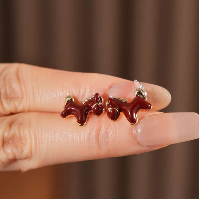 Jewelry Gold Plated Horse Red Enamel Drip Vintage Stud Earrings For Women Dainty Designer Animal Hypoallergenic Elegant Gift