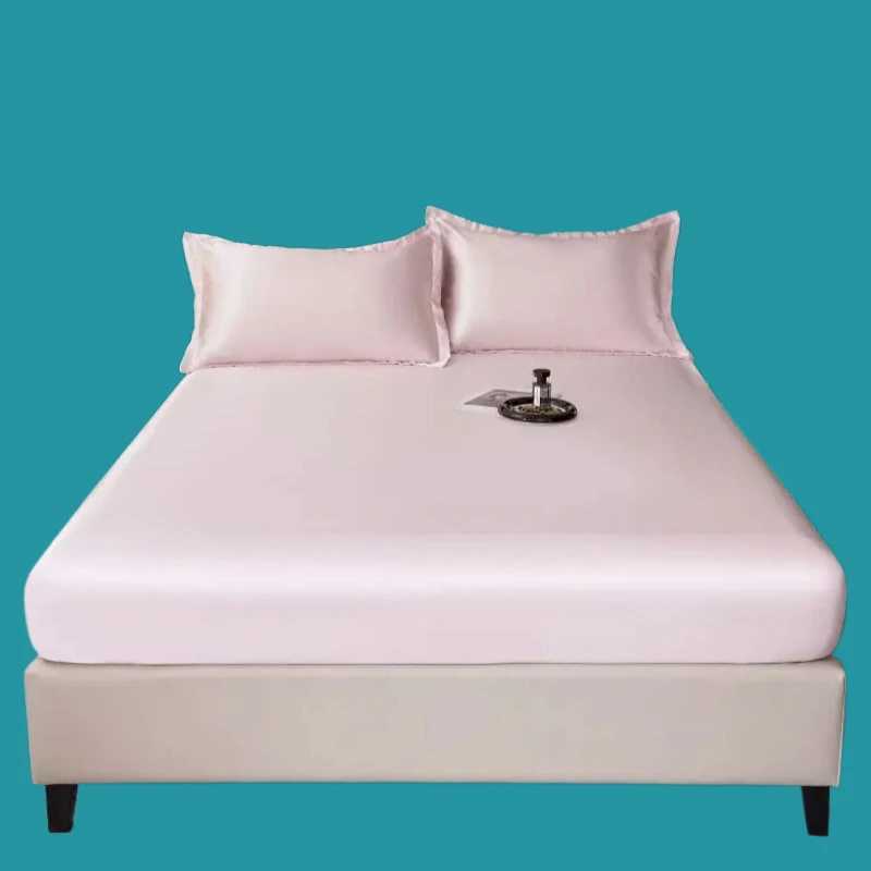 2025 new ice silk fitted sheet solid color cool silk mattress protective cover non-slip satin dust cover without mattress D260317