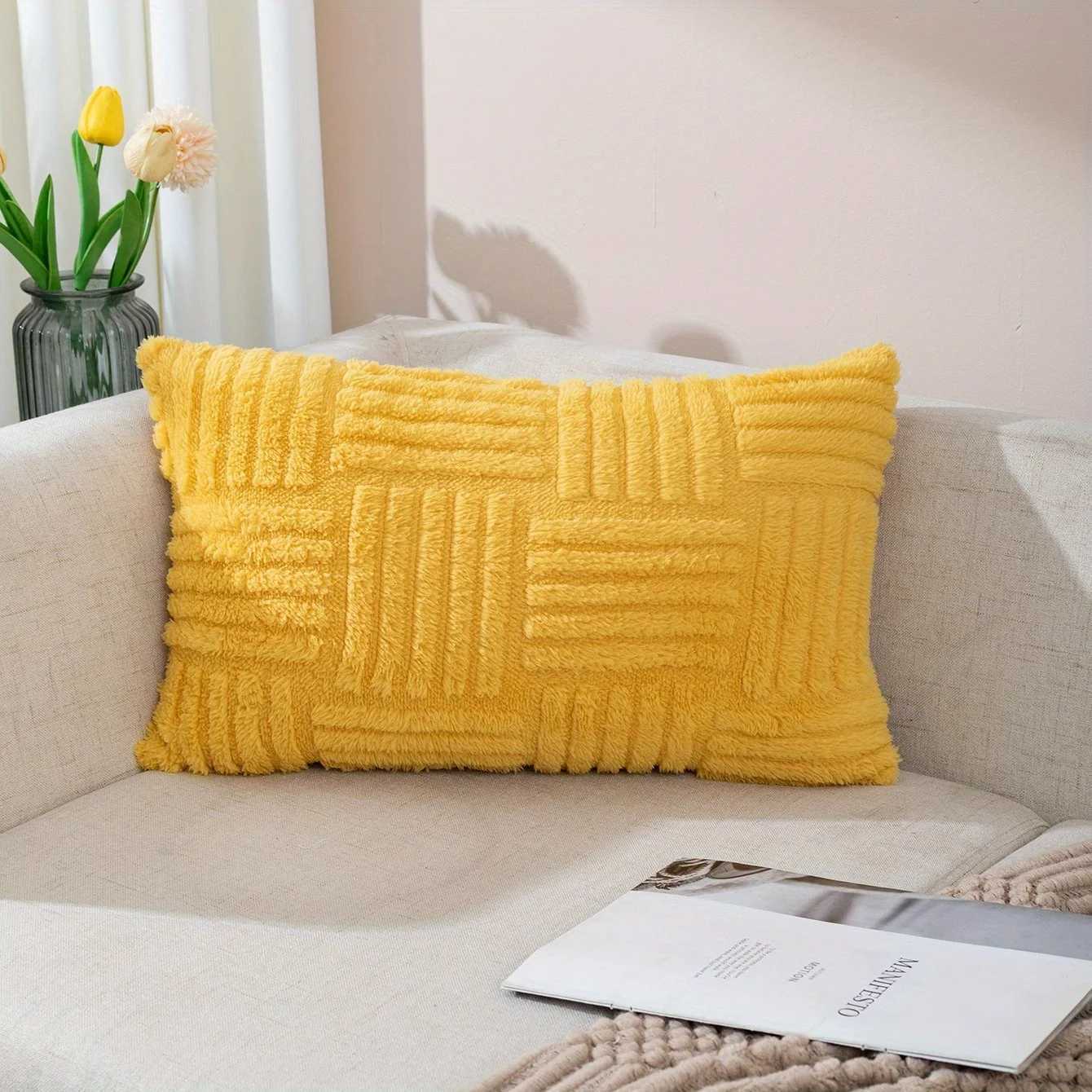 1pc Snowflake Velvet Decor Throw Pillowcase Home Decor Room Boho Cushion Cover Yellow Throw Pillow Cover for Sofa Living Room D260317