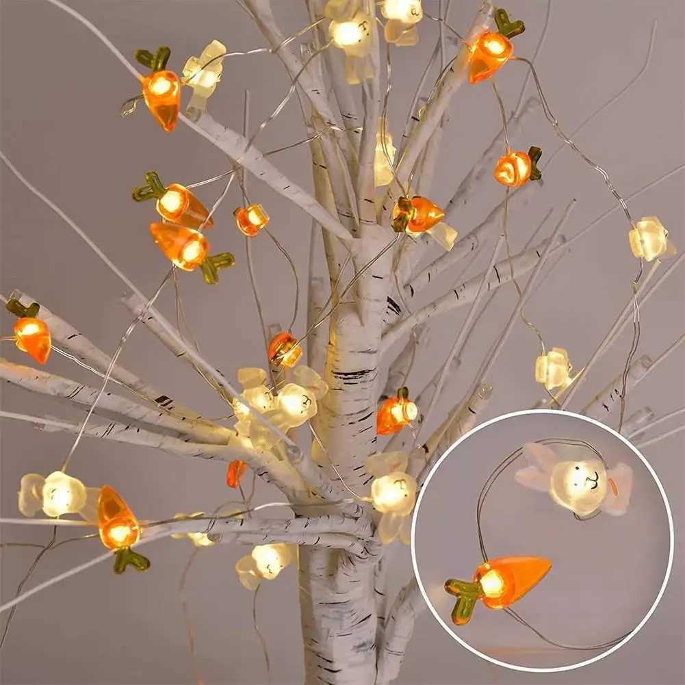 2M 20LED Easter Decoration String Lights Battery Powered Copper Wire Lights Bunny Rabbit Carrot Egg Theme Festival Party Decor H260316