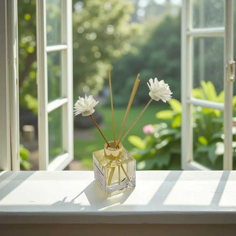 Bottle Set Reed Diffuser 100ml Transparent Square Glass Bottle with Diffuser Sticks and Decorative Flowers Beautiful Home Decor for Aromather D260317