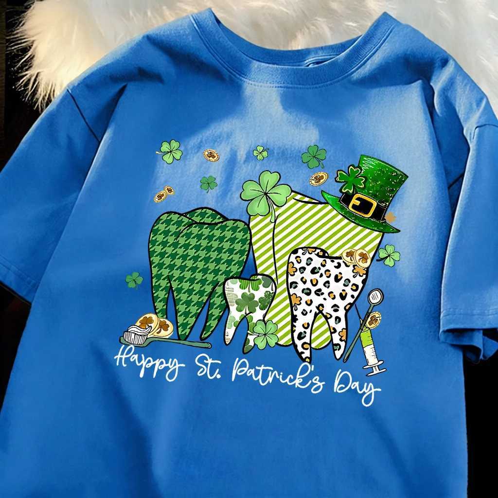 Happy St PatrickS Day Dental Print Man T-Shirt Casual Loose T Shirts Hip Hop Cotton Sportswear Summer Crewneck Short Sleeve M260317