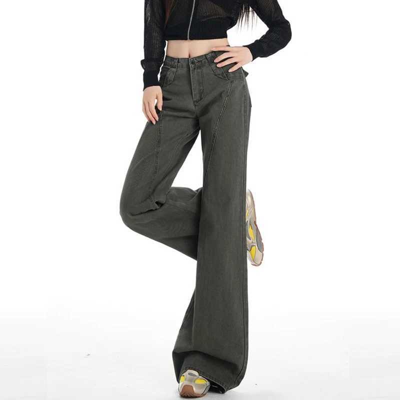 High Street Female Solid Baggy Casual Jeans Women Straight Leg Cargo Pants s Retro Korean High Waist Denim Trousers M260317