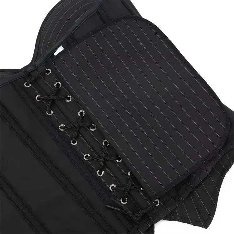 Black Striped Zipper Overbust Corset and Bustier Shapewear Top for Women Office Lady Corselet H260316