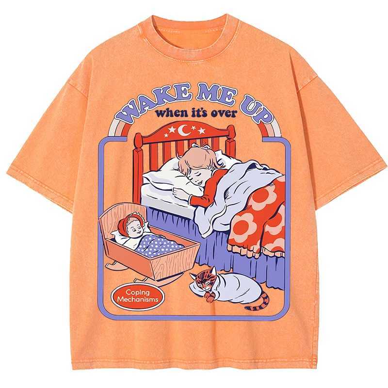 Wake Me Up Pattern Washed Mens T Shirts Comfortable Hip Hop Breathable T-Shirt Unisex Cotton Clothes Casual Oversize Top M260317