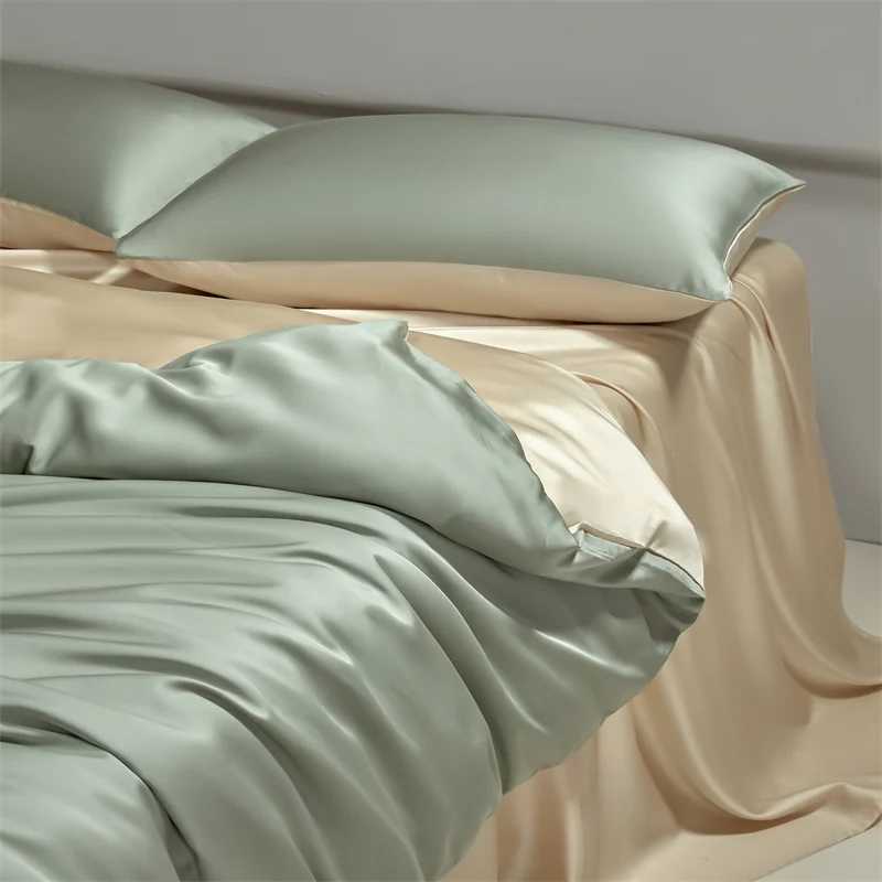 Four piece set of natural silk solid color bedding ice silk smooth nude sleeping bedding D260317