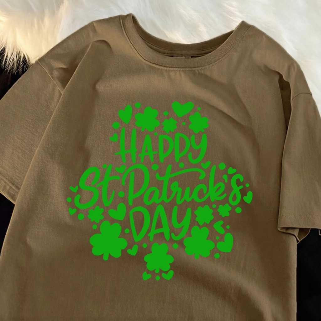 Happy St PatrickS Day Green Printed Beach T Shirts Man Breathable Cotton T-Shirt Hip Hop Loose Tops All-Match Casual Clothing M260317