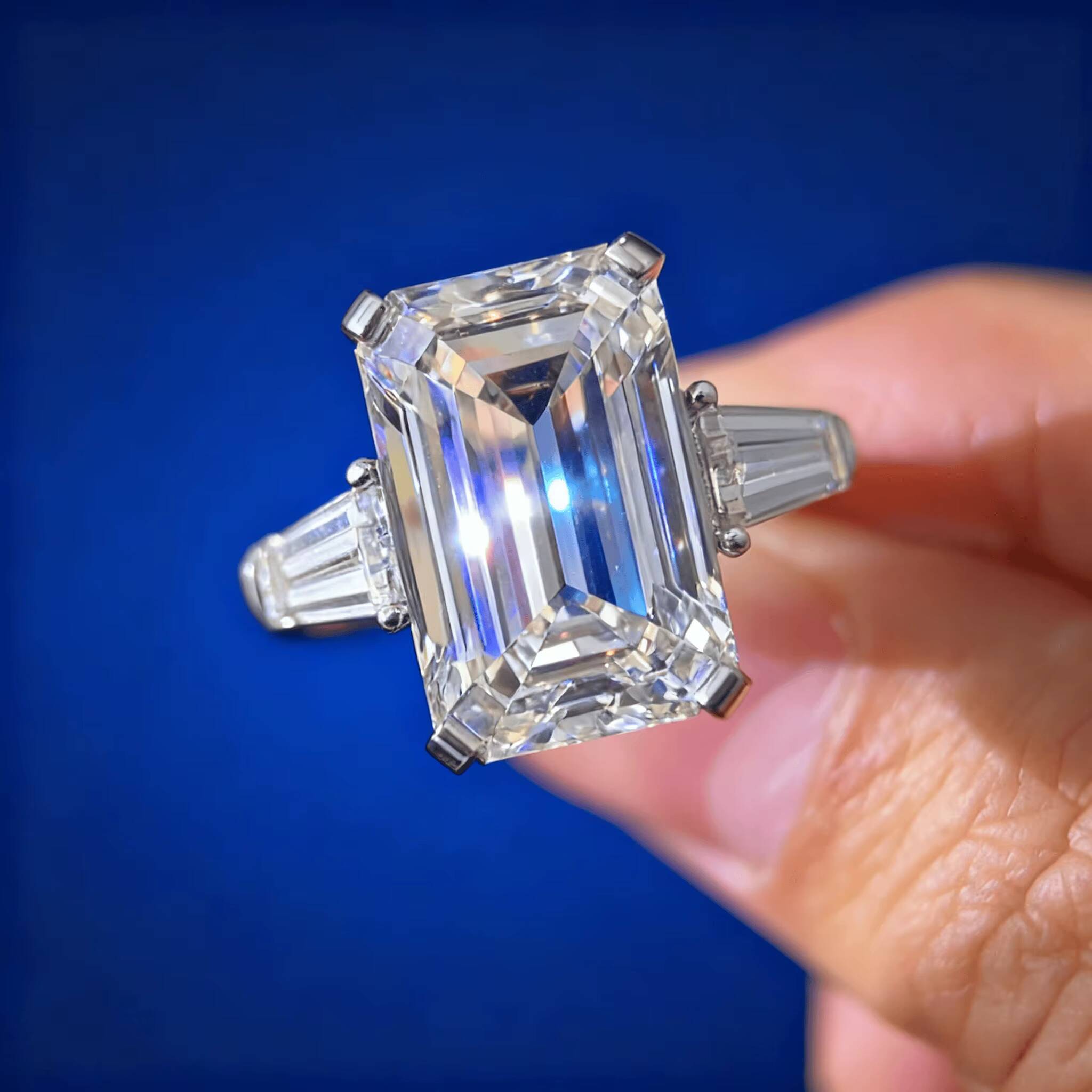 Wholesale 14K Gold IGI Certified Wedding Ring 10ct Emerald Cut Lab Grown Filled Diamond White D Color Trendy Unisex Tapered