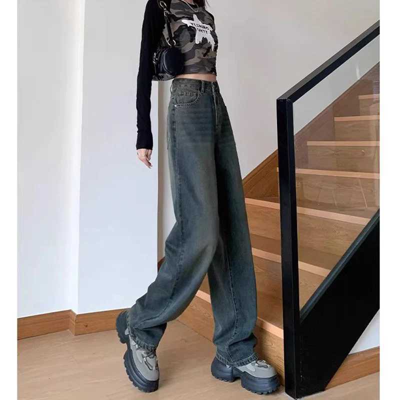 Female Thin High Waist Straight Leg Jeans s Classic Vintage Solid Baggy Denim Trousers New Lady Fashion Casual Pants M260317
