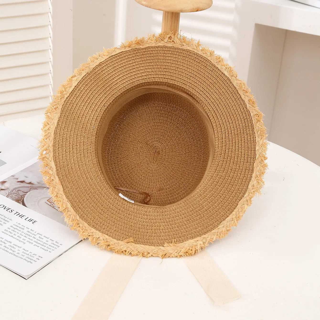 Womens Summer Wide Brim Straw Hat with Butterfly Knot Tassel UV Protection Beach Sun Cap for Outdoor Activities H260317 - view 7