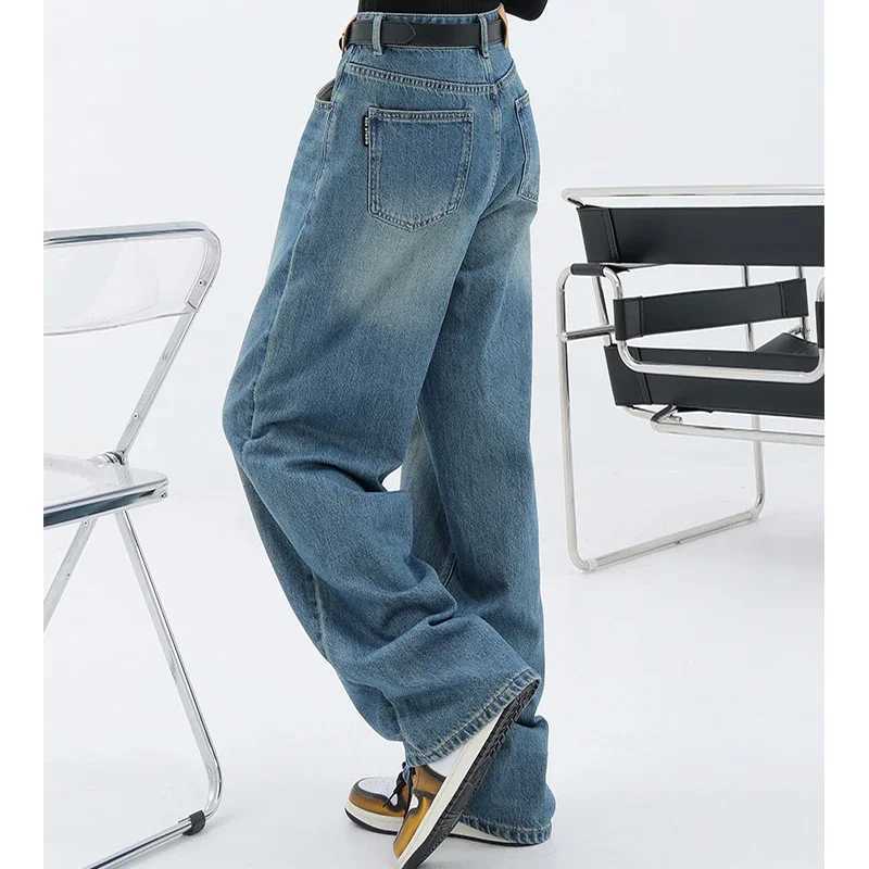 Woman High Waist 90s Vintage Stacked Baggy Jeans Lady Oversized Gothic Wide Leg Pants Lady Fashion Black Blue Y2k Denim Trousers M260317