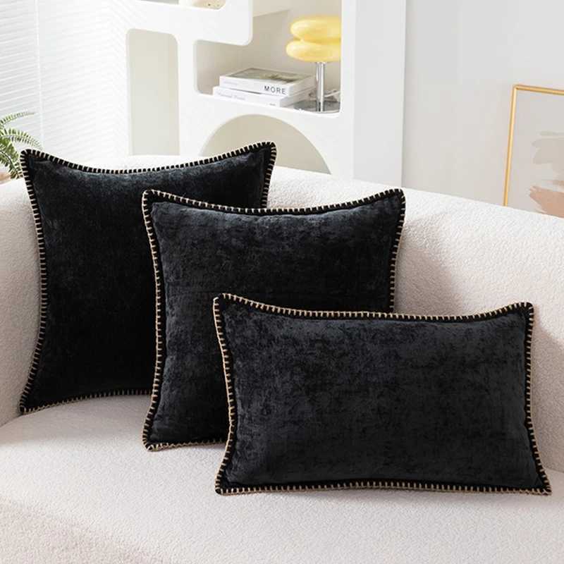 Black Cushion Cover Chenille Throw Pillow Cover 30x50cm Decorative Pillows for Sofa Bed Velvet Luxury Sofa Cushions Home Decor D260317