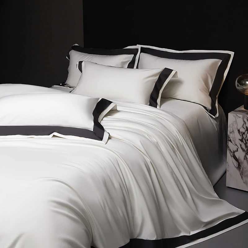 4Pcs Premium 1000TC Egyptian Cotton Solid Color Hotel Style Wide Edge Bedding Set Duvet Cover Bed Sheet/Fitted Sheet Pillowcases D260317