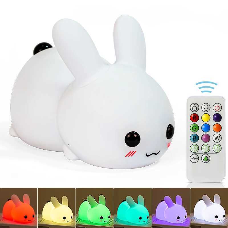1pc Cute rabbit nightlight remote control dimmable rechargeable silicone rabbit light childrens baby toy gift touch sensor H260316