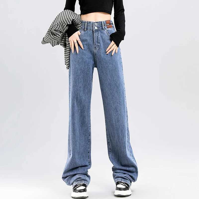 Hot Sale s Classic Fashion High Waist Jeans Female Korean Baggy Solid Pants Women Straight Leg Casual Denim Trousers M260317
