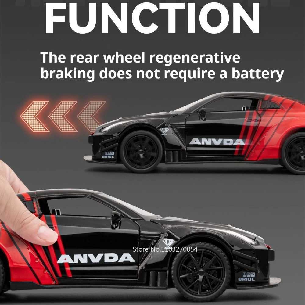 132 Scale GTR R50 Miniature Sports Car Alloy Diecast Model Toys Doors Opened with Sound Light Pull Back Vehices Childrens Gift D260317