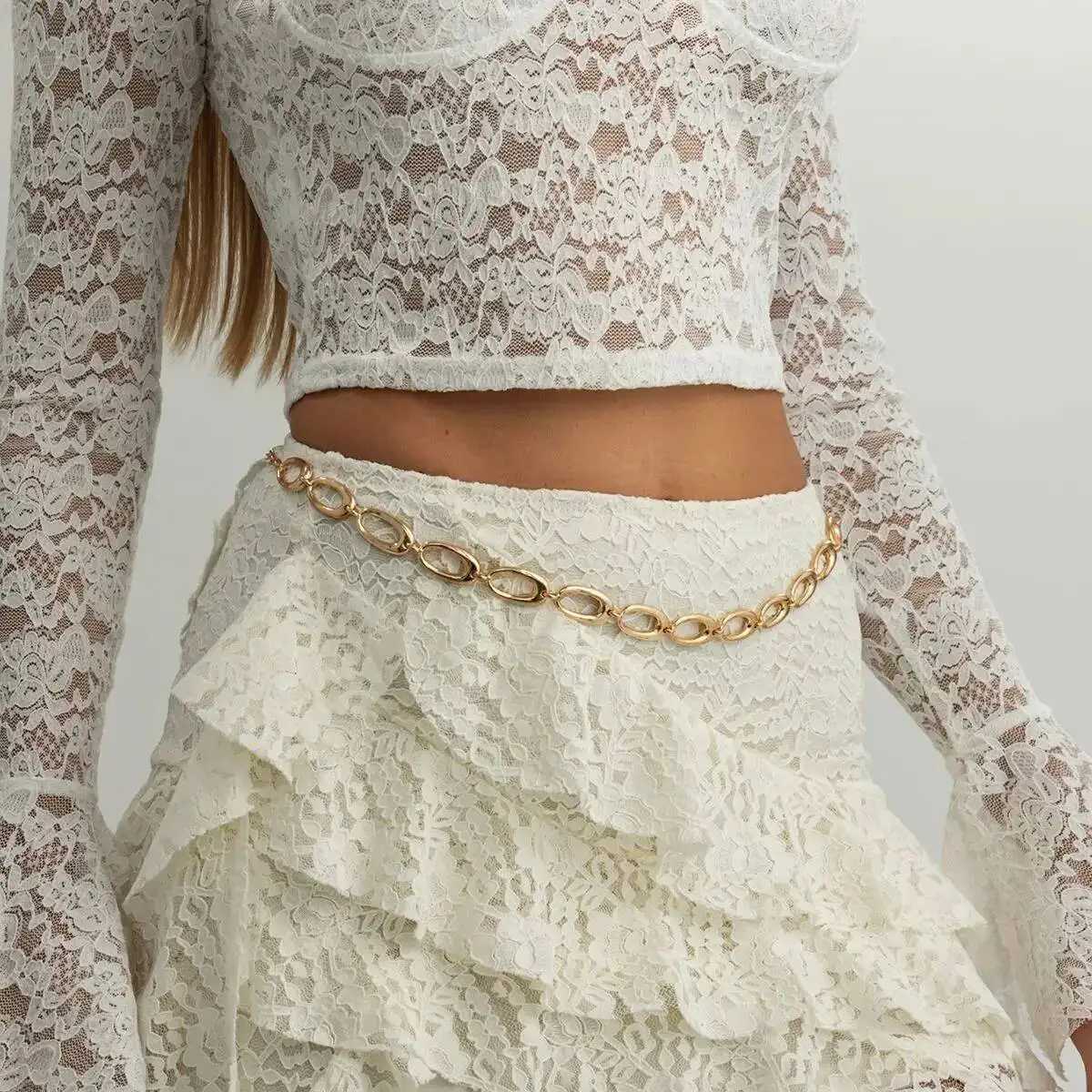 Salircon Simple Punk Hollow Out Oval Waist Chain for Women Trendy Geometry Metal Chain Belt Belly Belt Body Party Jewelry 2026 H260316 - view 3