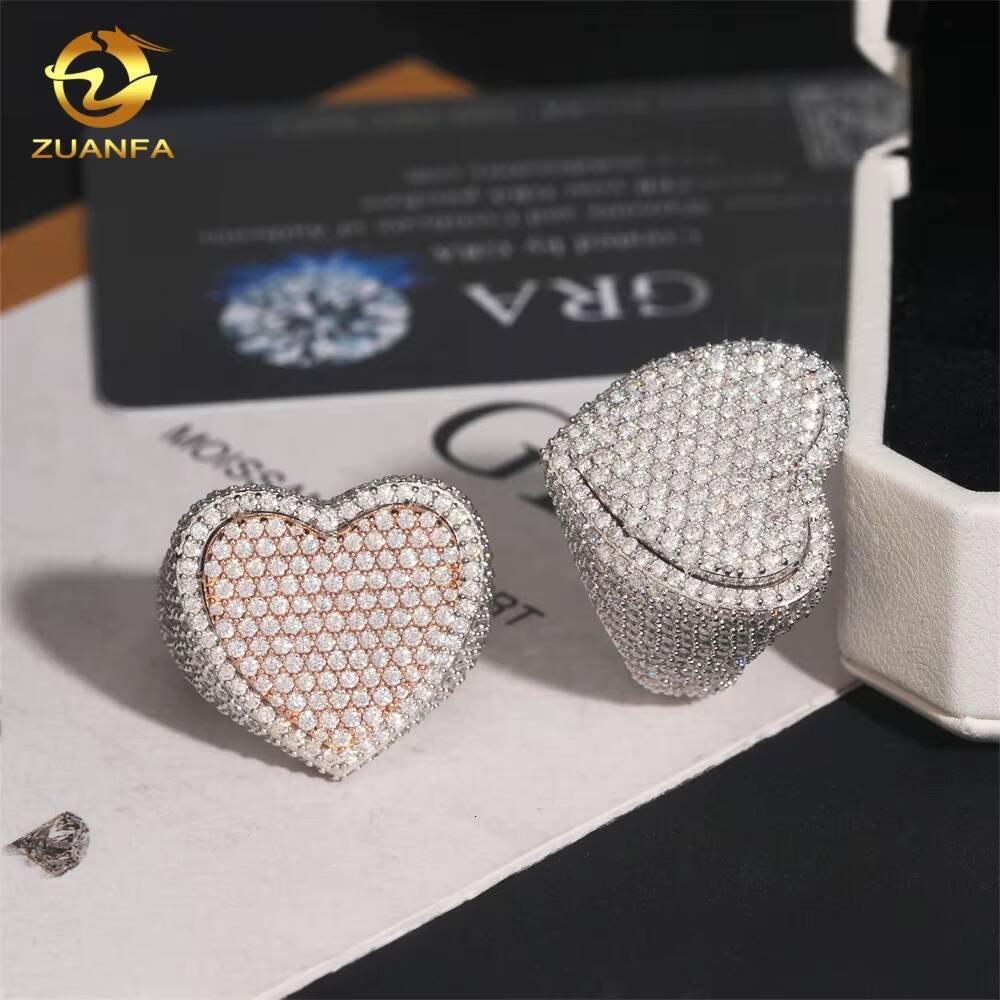 High Quality Two Tone Heart Shape Iced Out Moissanite Jewelry 925 Silver Ring Fine Hip Hop Jewelry VVS Moissanite Diamond Ring