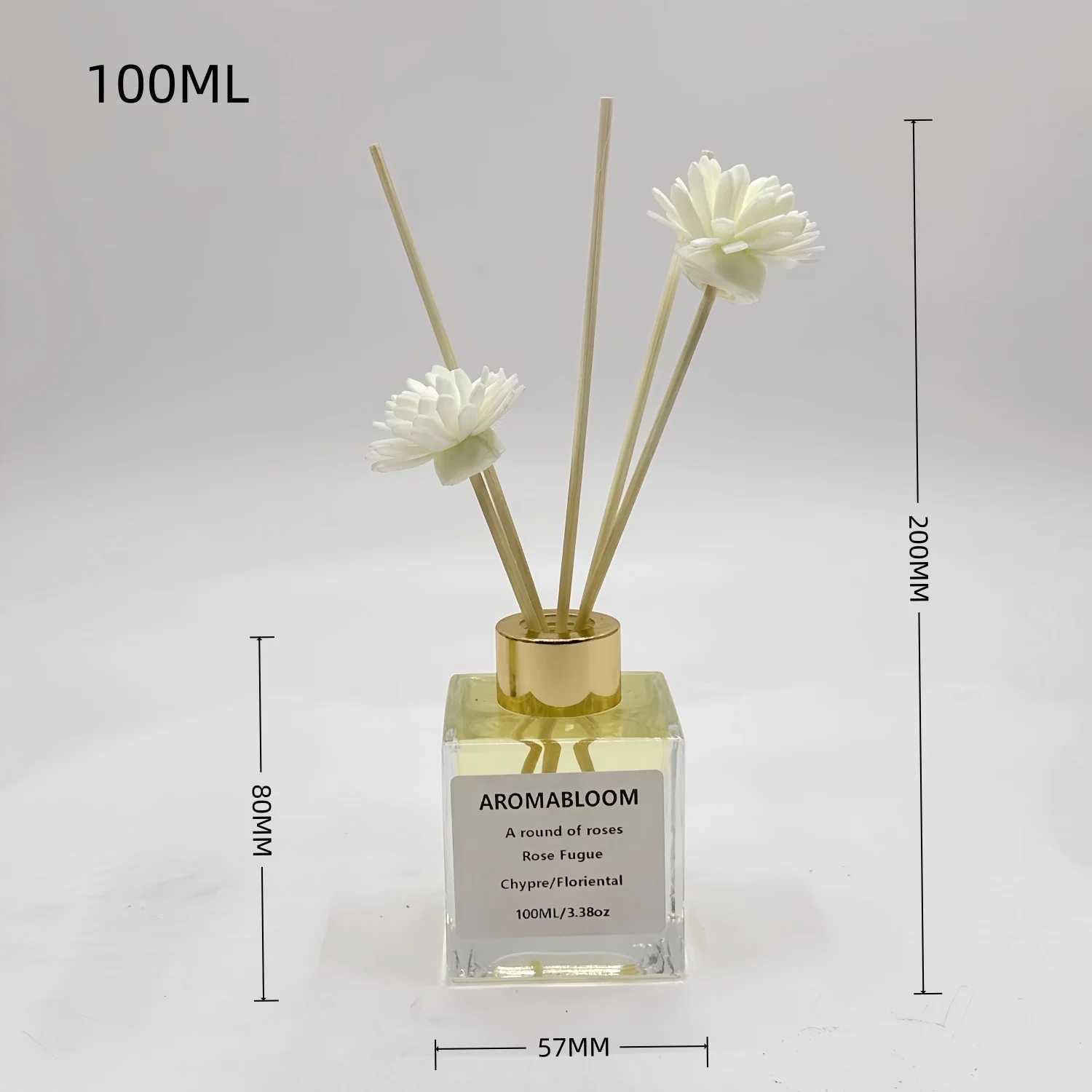 Bottle Set Reed Diffuser 100ml Transparent Square Glass Bottle with Diffuser Sticks and Decorative Flowers Beautiful Home Decor for Aromather D260317