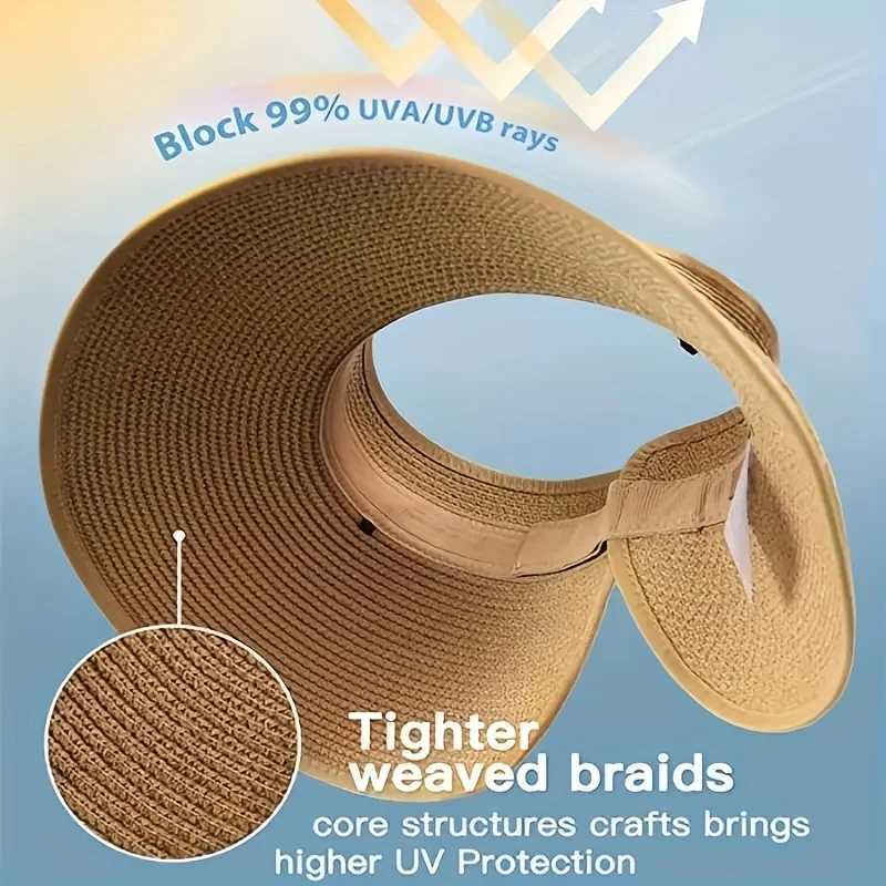 Women Summer Visors Hat - Stylish and UV-Resistant for Outdoor HikingFoldable Sun Cap Wide Large Brim Beach Straw Hats Chape H260317 - view 5
